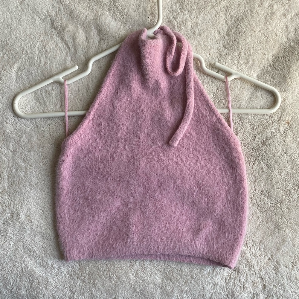 PINK FUZZY HALTER TOP